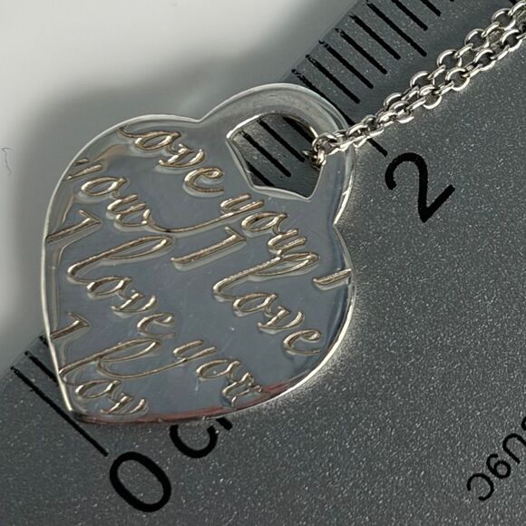 Tiffany & Co Retired Notes Collection Silver I Love You Script Heart Pendant 18” - Picture 15 of 16